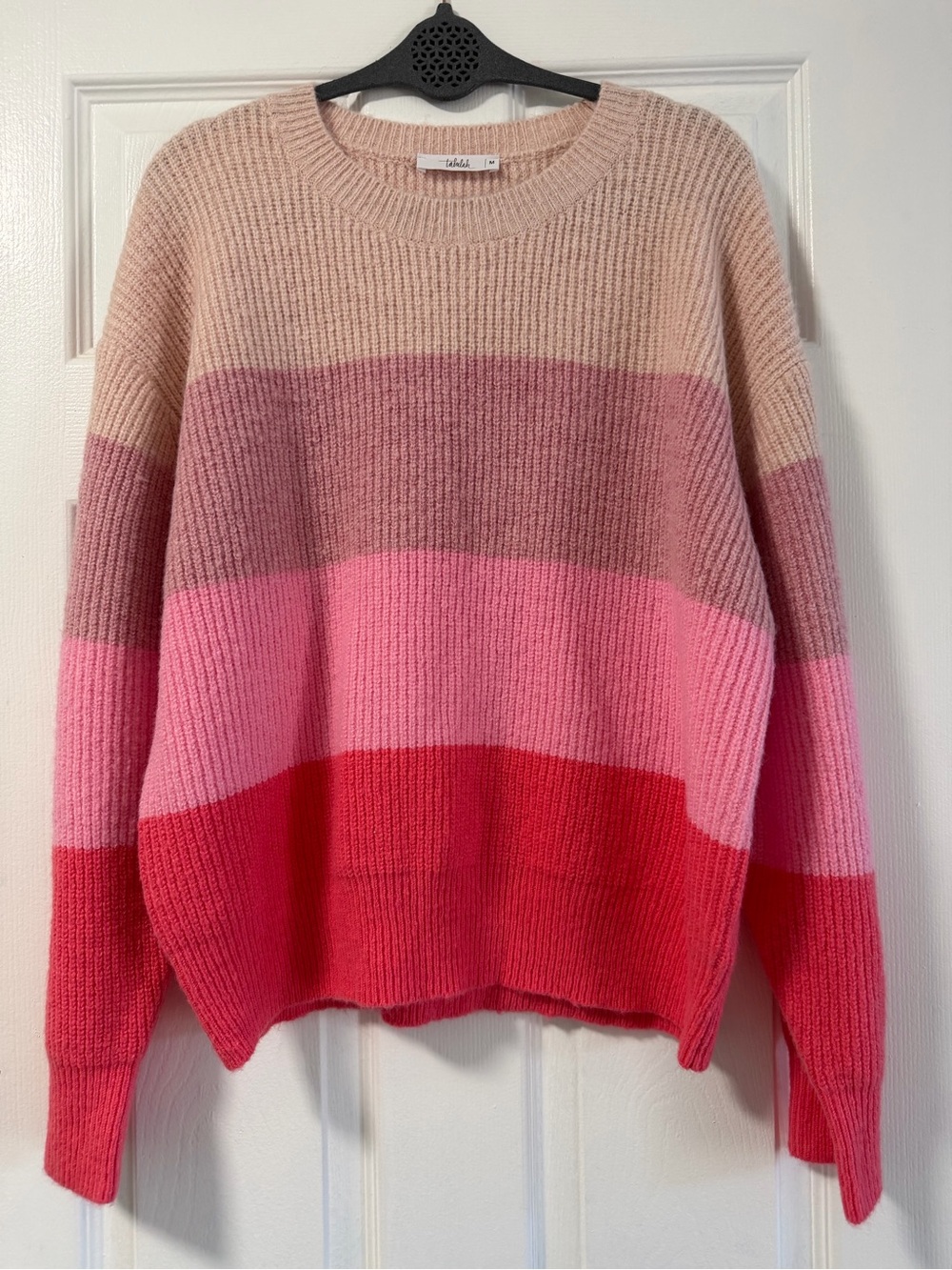 Talulah Colorblock Ribbed Knit Sweater Women’s M Pink Red Beige Crewneck